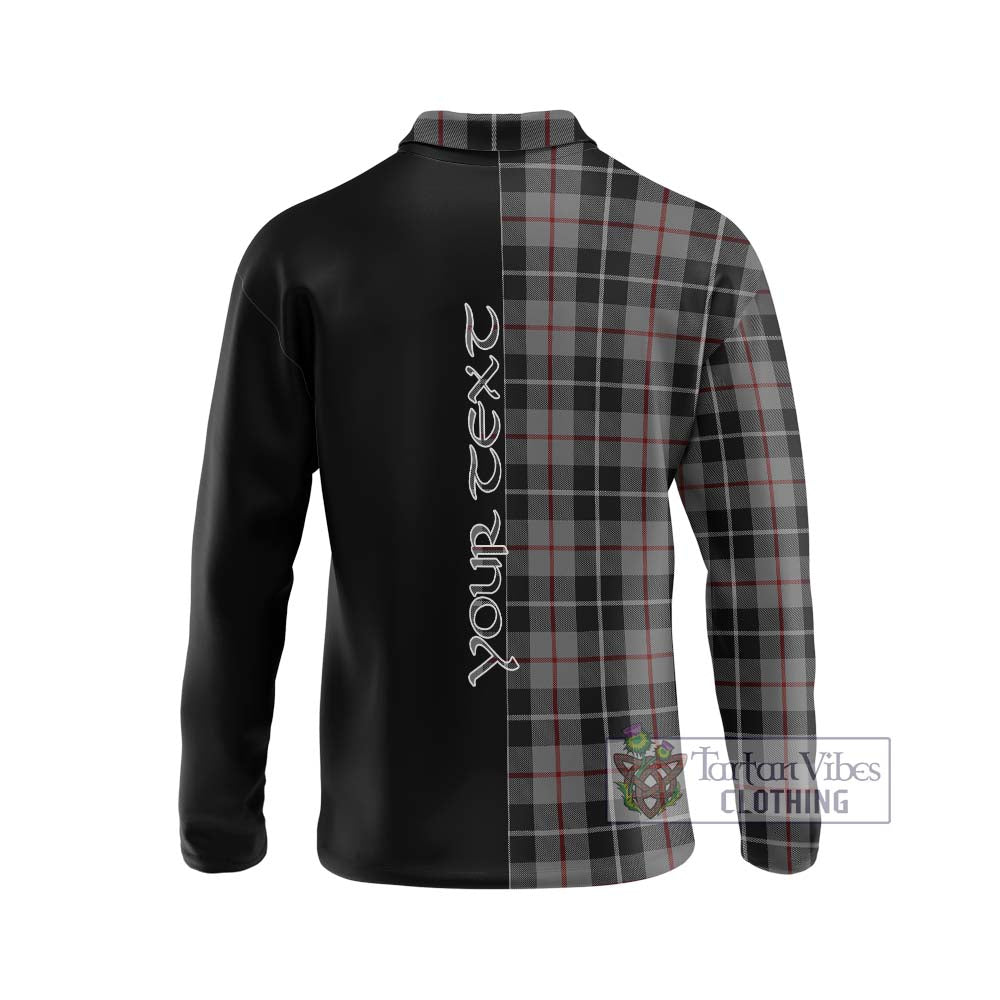 Thomson Grey Tartan Long Sleeve Polo Shirt with Family Crest and Half Of Me Style - Tartanvibesclothing Shop