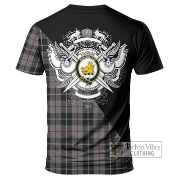 Thomson Grey Tartan T-Shirt with Family Crest and Military Logo Style