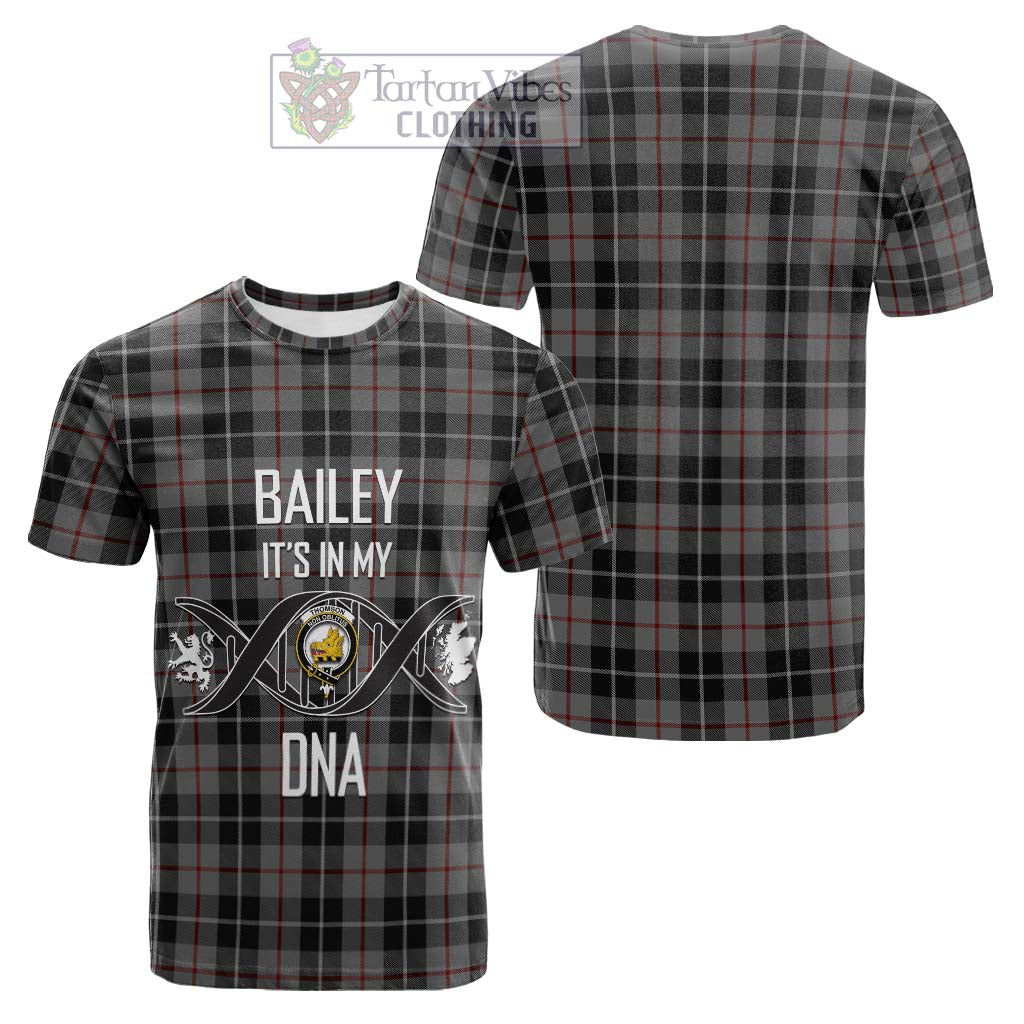 Tartan Vibes Clothing Thomson Grey Tartan Cotton T-shirt with Family Crest DNA In Me Style