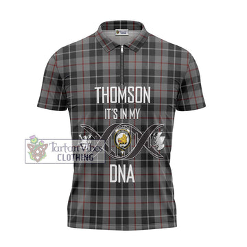 Thomson Grey Tartan Zipper Polo Shirt with Family Crest DNA In Me Style