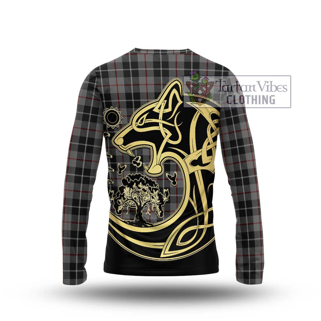 Thomson Grey Tartan Long Sleeve T-Shirt with Family Crest Celtic Wolf Style - Tartan Vibes Clothing