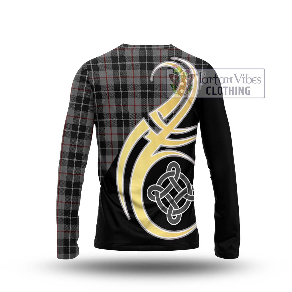 Thomson Grey Tartan Long Sleeve T-Shirt with Family Crest and Celtic Symbol Style - Tartan Vibes Clothing