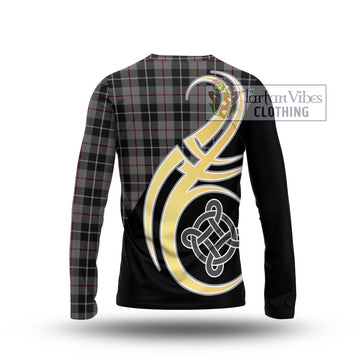 Thomson Grey Tartan Long Sleeve T-Shirt with Family Crest and Celtic Symbol Style