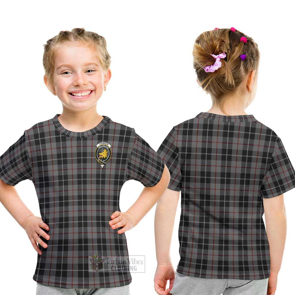 Thomson Grey Tartan Kid T-Shirt with Family Crest - Tartanvibesclothing Shop