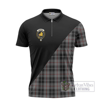 Thomson Grey Tartan Zipper Polo Shirt with Family Crest and Military Logo Style