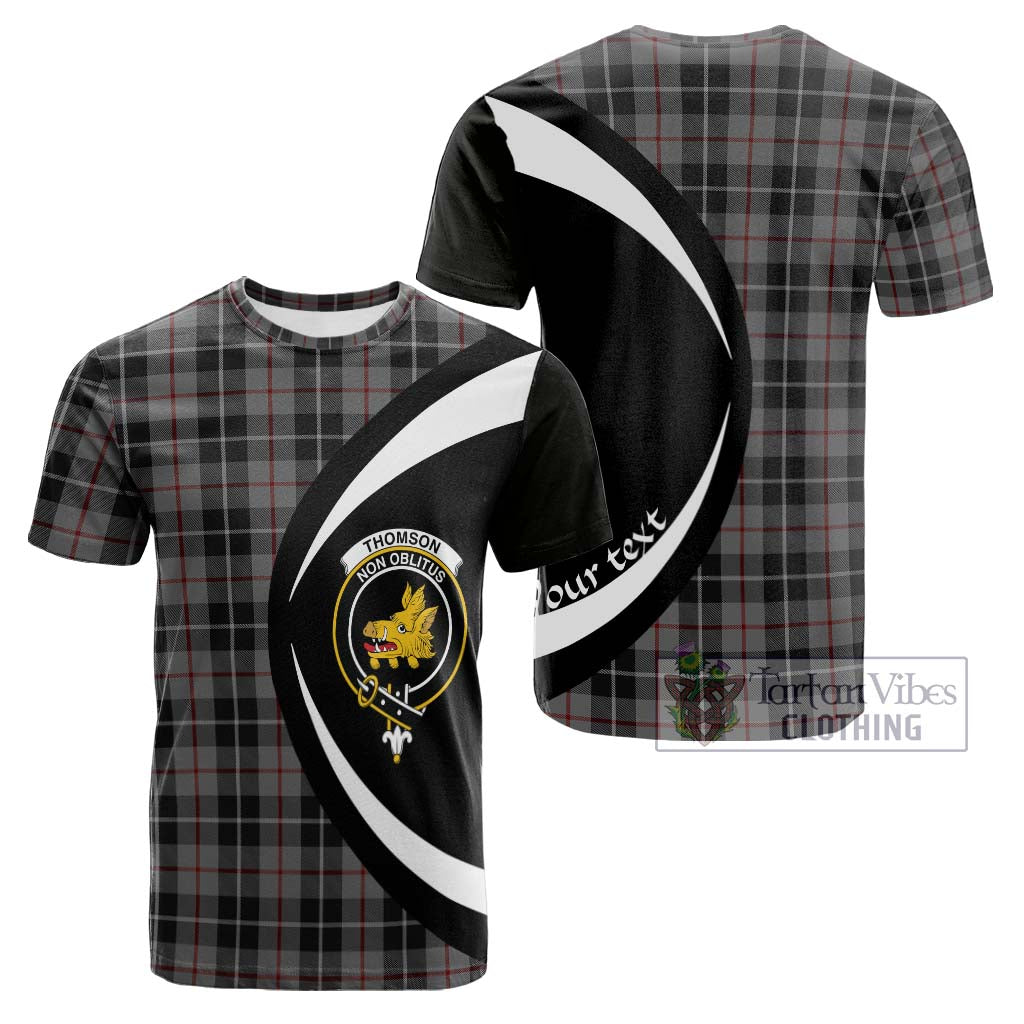 Tartan Vibes Clothing Thomson Grey Tartan Cotton T-shirt with Family Crest Circle Style