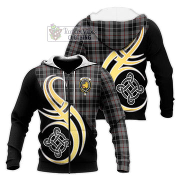 Thomson Grey Tartan Knitted Hoodie with Family Crest and Celtic Symbol Style