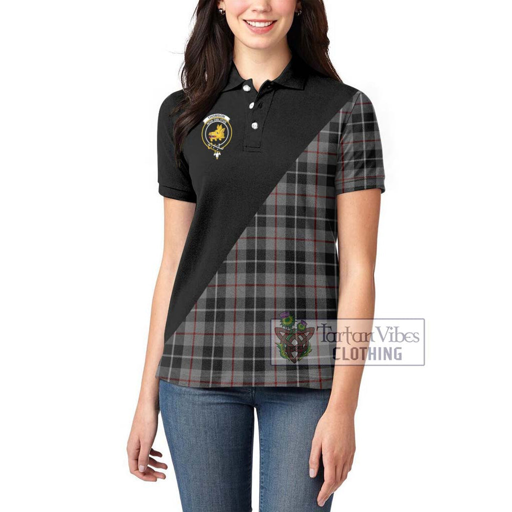 Thomson Grey Tartan Women's Polo Shirt with Family Crest and Military Logo Style - Tartanvibesclothing Shop