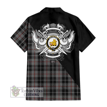 Thomson Grey Tartan Short Sleeve Button Shirt with Family Crest and Military Logo Style