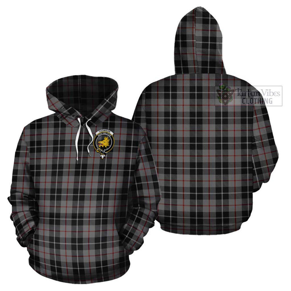 Thomson Grey Tartan Cotton Hoodie with Family Crest Pullover Hoodie - Tartan Vibes Clothing