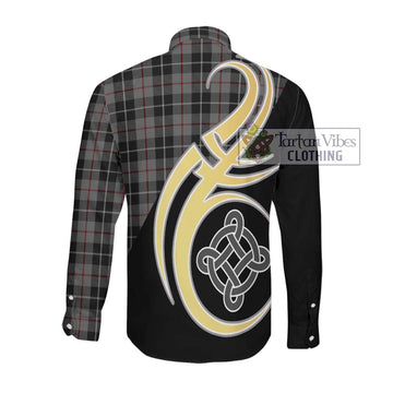 Thomson Grey Tartan Long Sleeve Button Shirt with Family Crest and Celtic Symbol Style