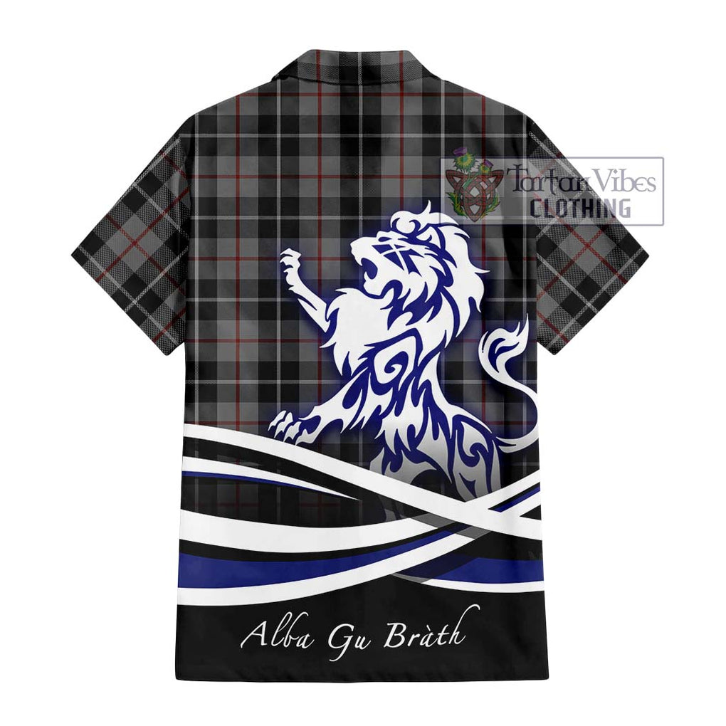 Thomson Grey Tartan Short Sleeve Button Shirt with Alba Gu Brath Regal Lion Emblem - Tartanvibesclothing Shop