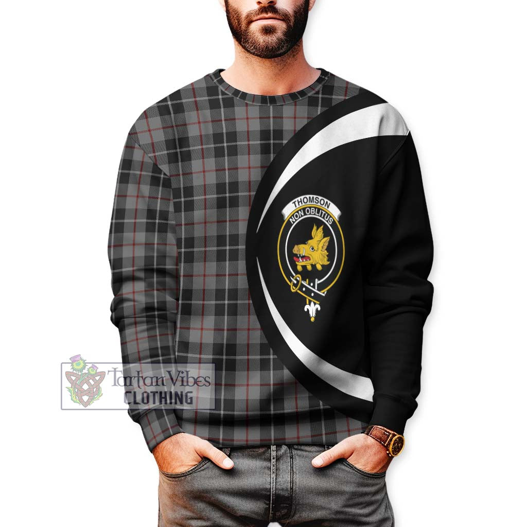 Tartan Vibes Clothing Thomson Grey Tartan Sweatshirt with Family Crest Circle Style