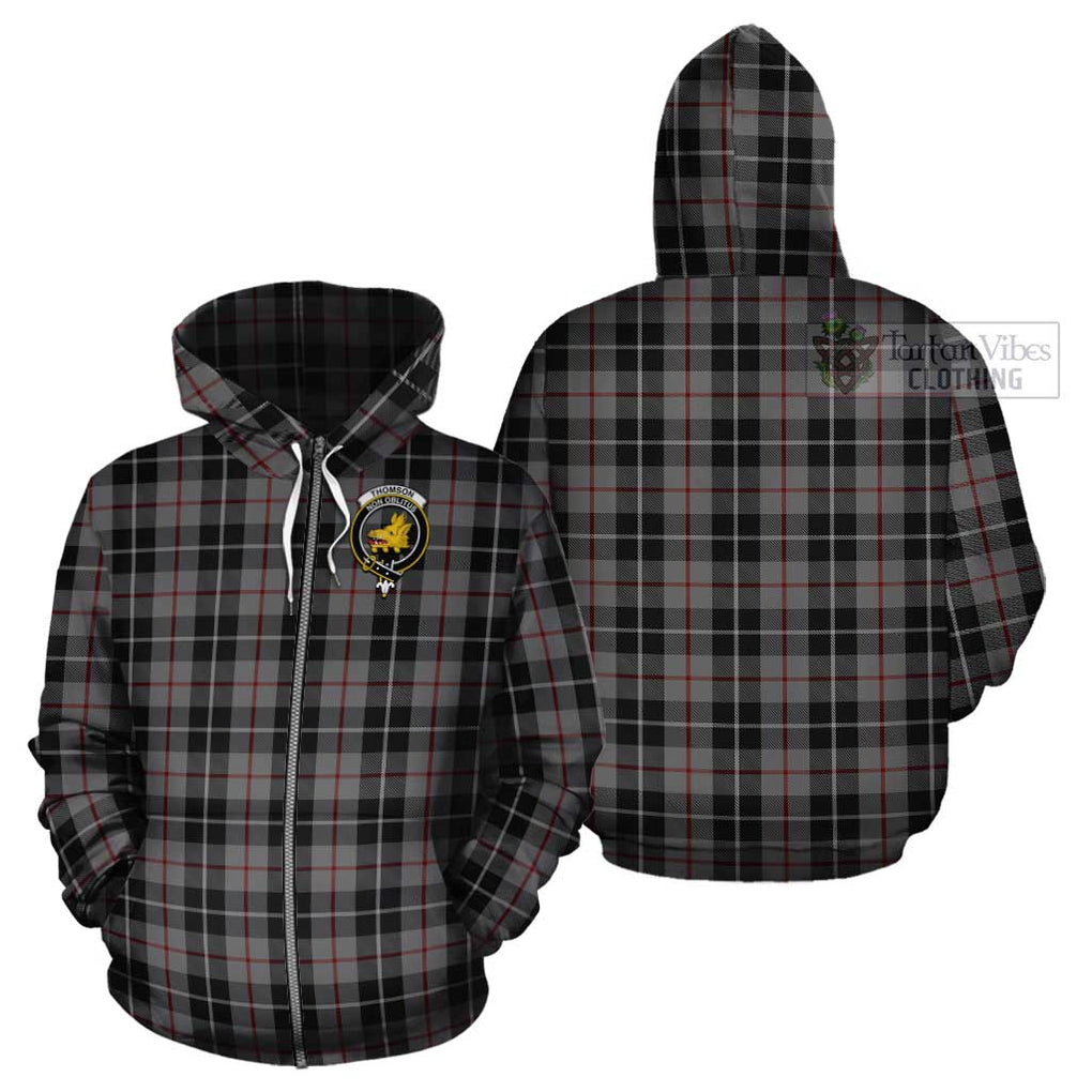 Thomson Grey Tartan Cotton Hoodie with Family Crest Zip Hoodie - Tartan Vibes Clothing