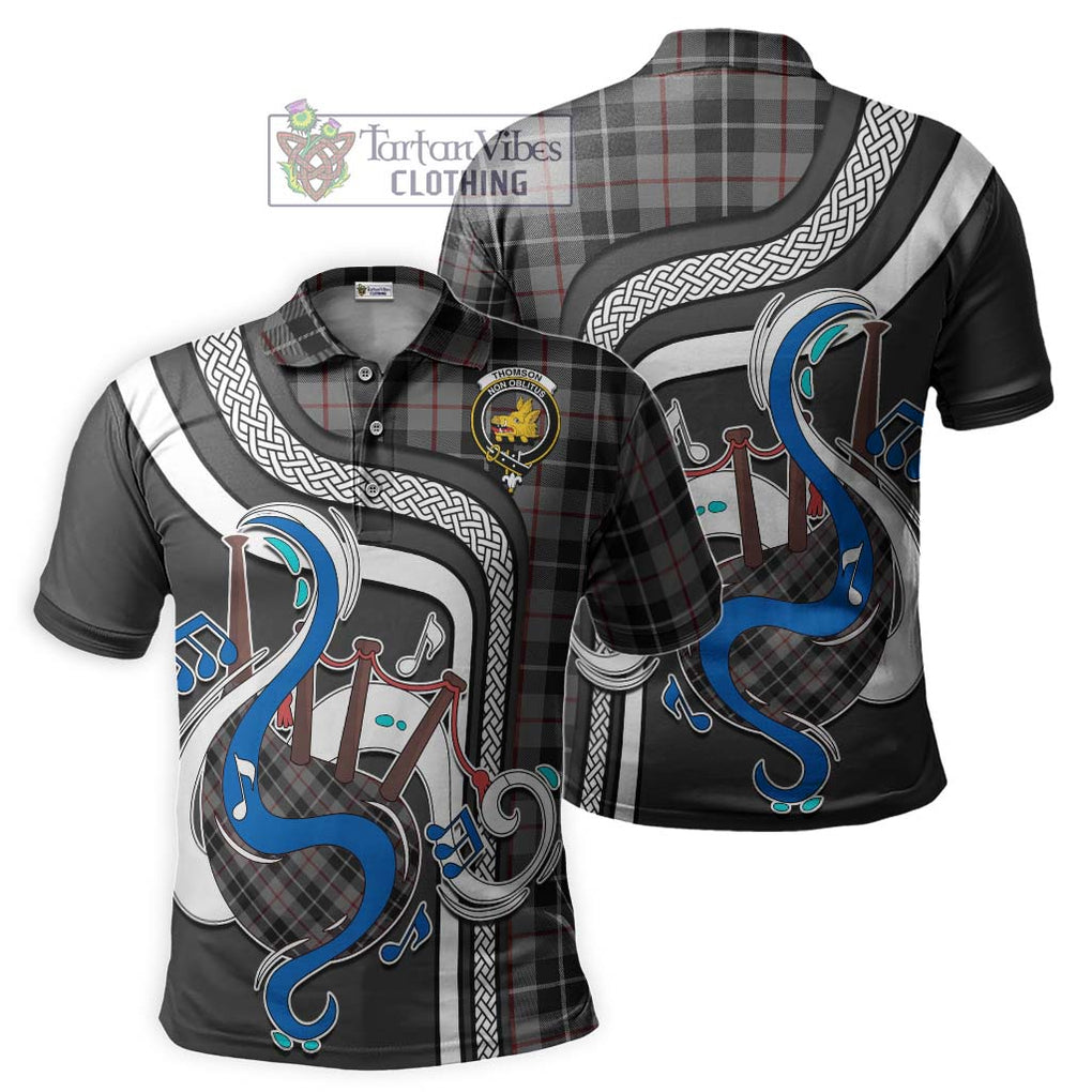 Tartan Vibes Clothing Thomson Grey Tartan Polo Shirt with Epic Bagpipe Style