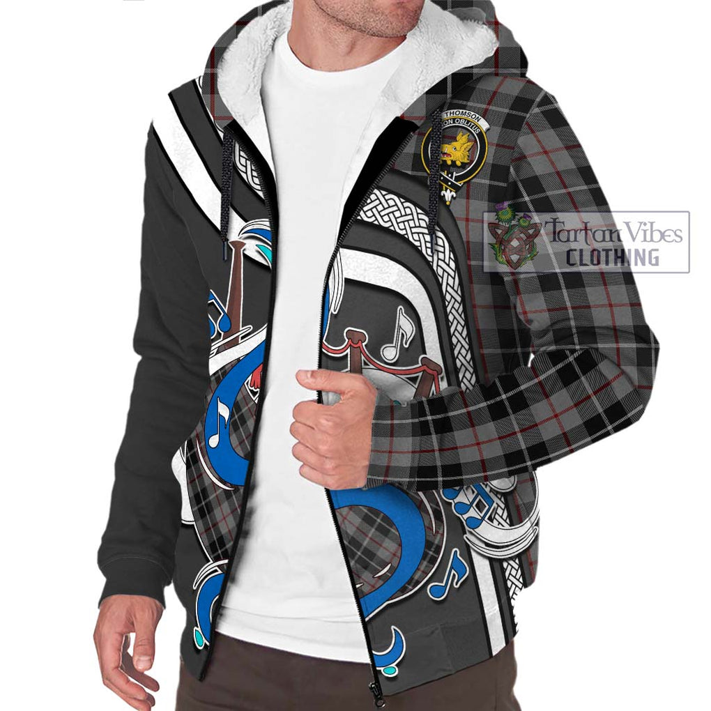 Thomson Grey Tartan Sherpa Hoodie with Epic Bagpipe Style Unisex - Tartanvibesclothing Shop