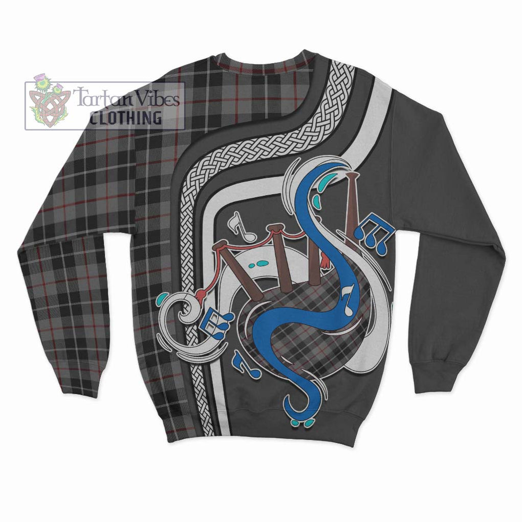 Tartan Vibes Clothing Thomson Grey Tartan Sweatshirt with Epic Bagpipe Style