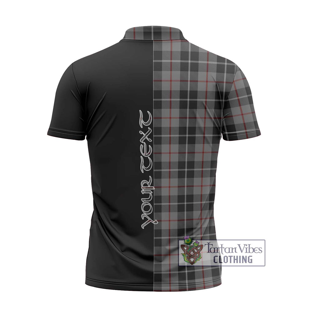 Thomson Grey Tartan Zipper Polo Shirt with Family Crest and Half Of Me Style - Tartanvibesclothing Shop