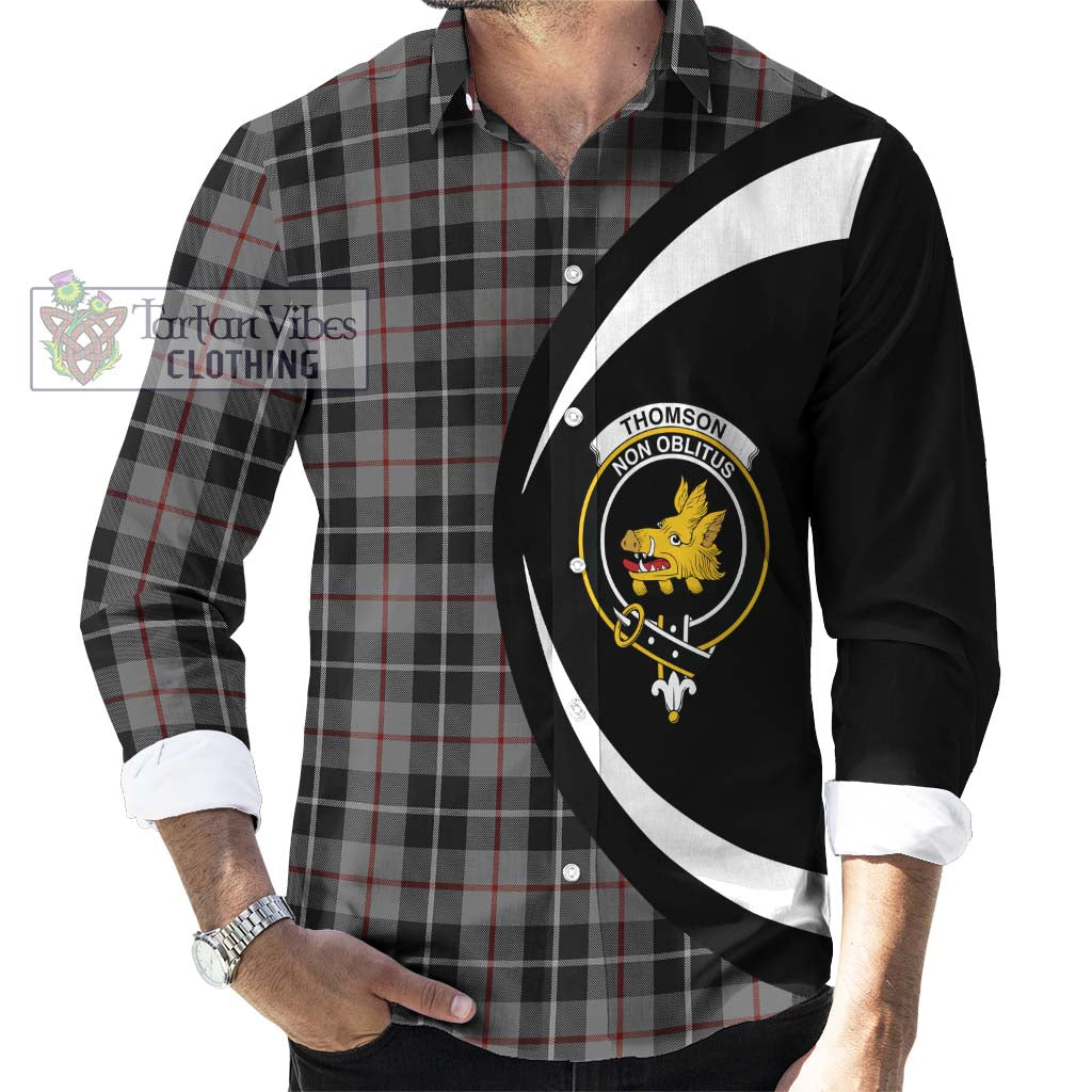 Thomson Grey Tartan Long Sleeve Button Up with Family Crest Circle Style - Tartan Vibes Clothing