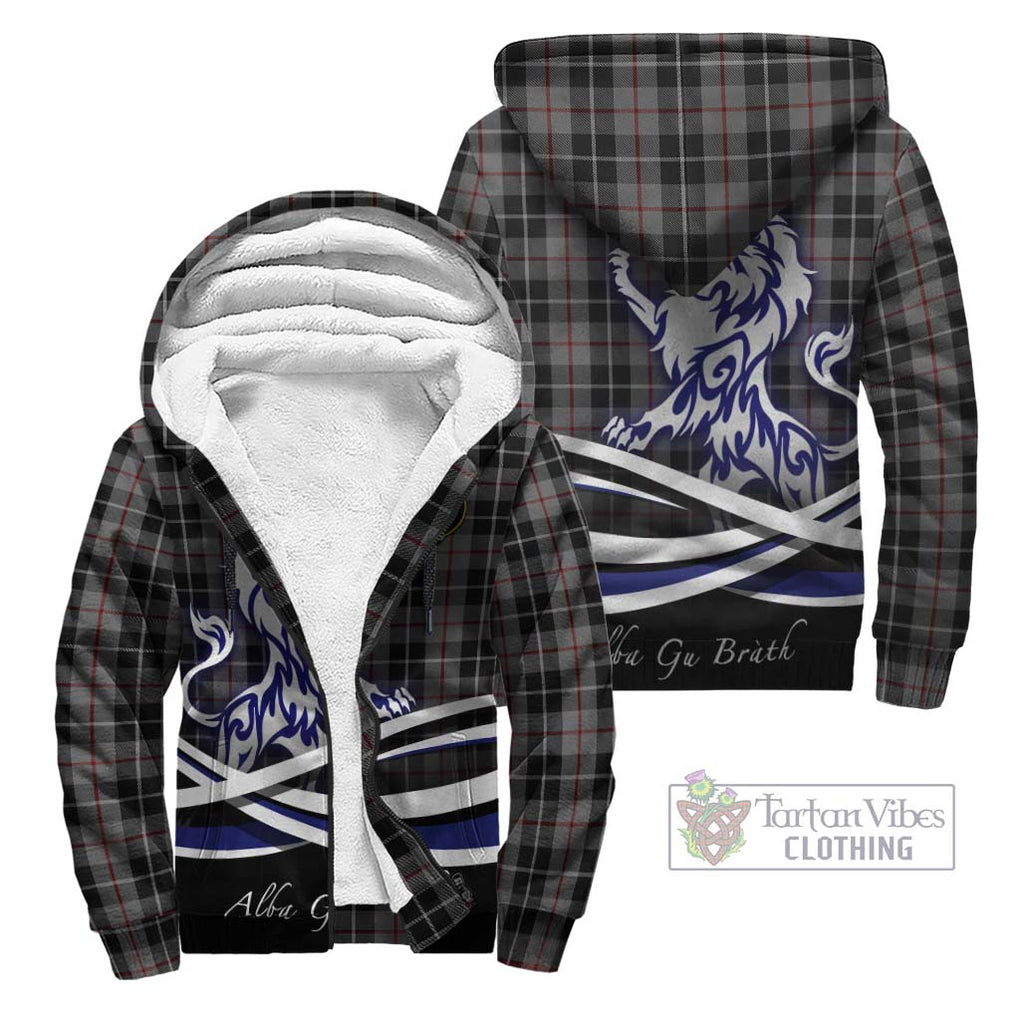 Thomson Grey Tartan Sherpa Hoodie with Alba Gu Brath Regal Lion Emblem Unisex - Tartanvibesclothing Shop