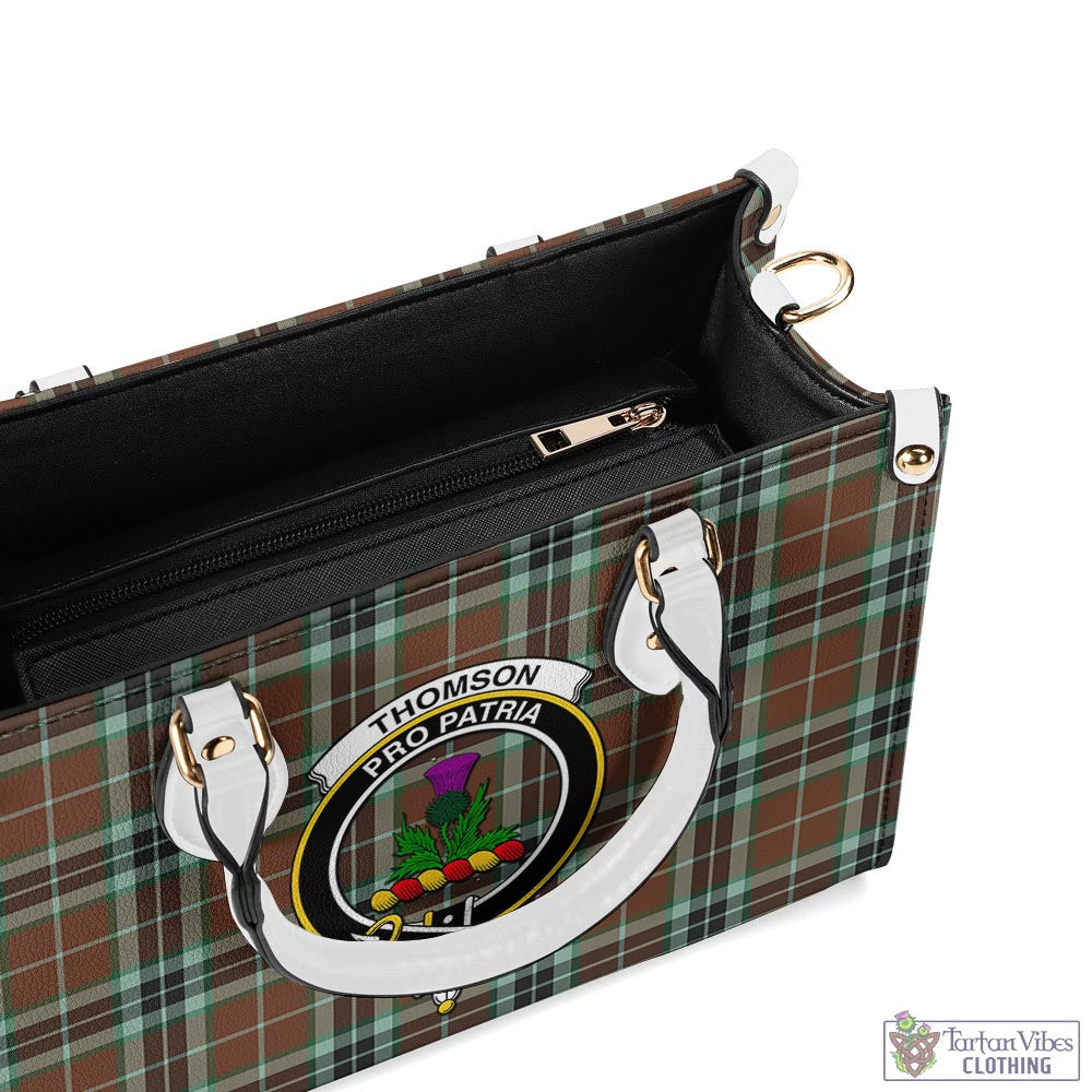 Tartan Vibes Clothing Thomson Hunting Modern Tartan Luxury Leather Handbags with Family Crest