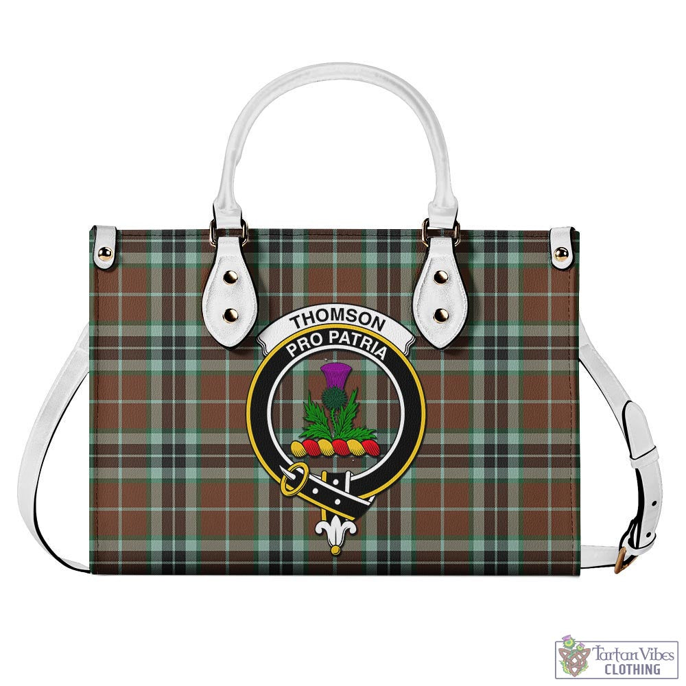 Tartan Vibes Clothing Thomson Hunting Modern Tartan Luxury Leather Handbags with Family Crest