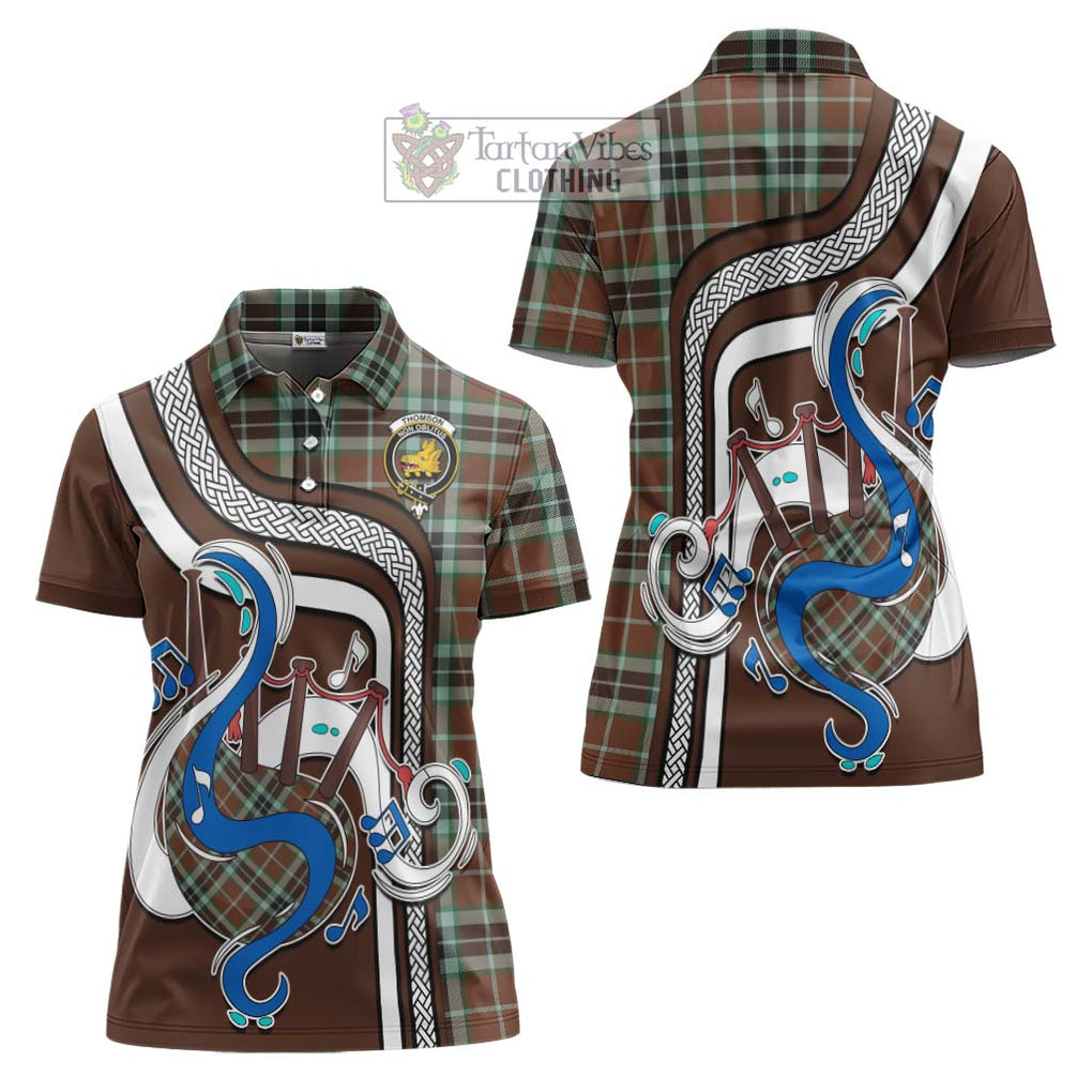 Thomson Hunting Modern Tartan Women's Polo Shirt with Epic Bagpipe Style Women - Tartanvibesclothing Shop