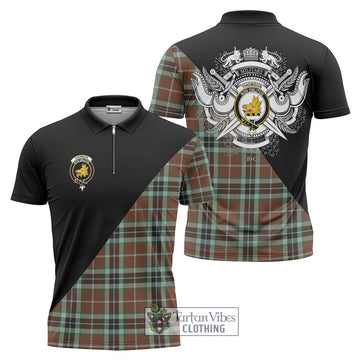 Thomson Hunting Modern Tartan Zipper Polo Shirt with Family Crest and Military Logo Style