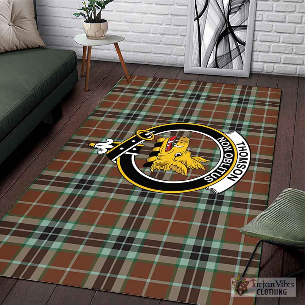 Tartan Vibes Clothing Thomson Hunting Modern Tartan Area Rug with Family Crest