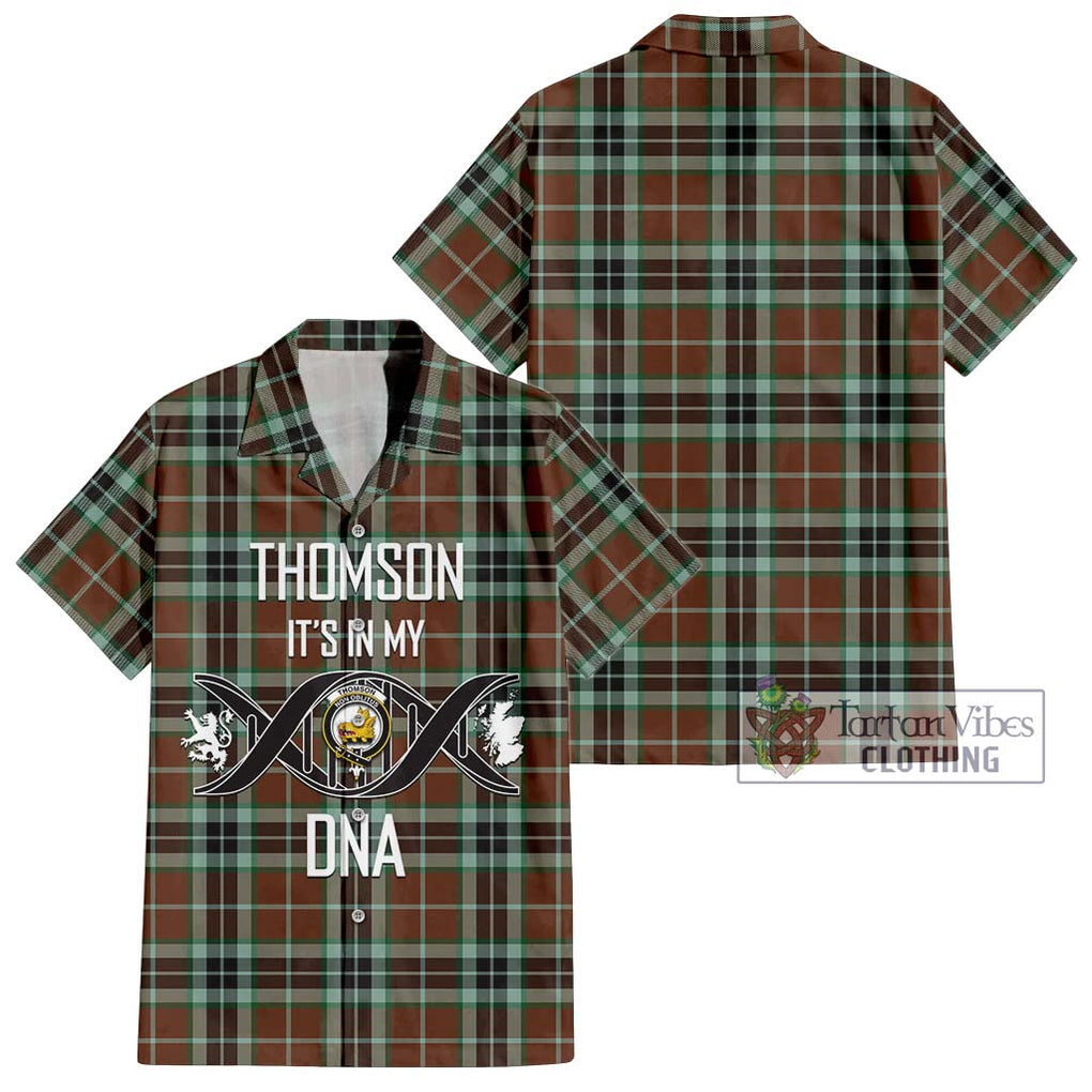 Thomson Hunting Modern Tartan Short Sleeve Button Shirt with Family Crest DNA In Me Style Kid - Tartanvibesclothing Shop