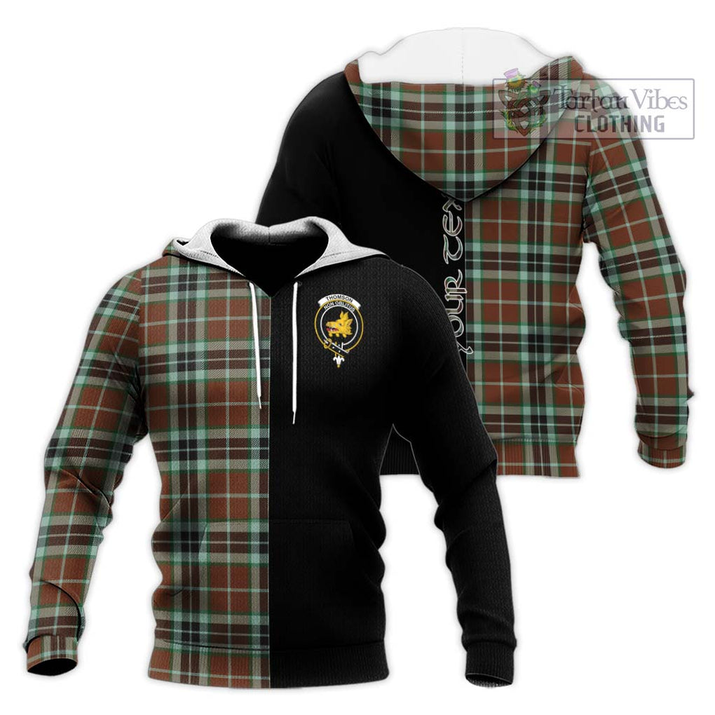 Thomson Hunting Modern Tartan Knitted Hoodie with Family Crest and Half Of Me Style Unisex Knitted Pullover Hoodie - Tartanvibesclothing Shop