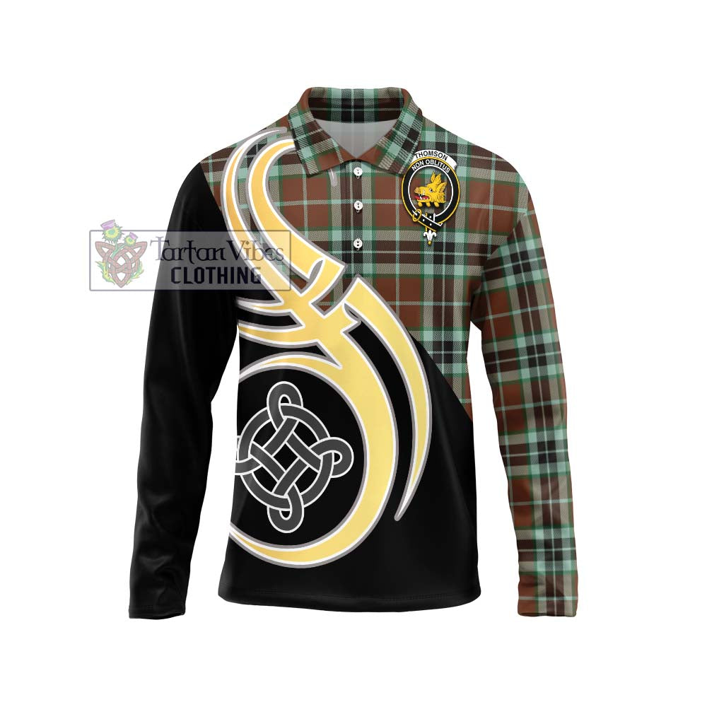 Thomson Hunting Modern Tartan Long Sleeve Polo Shirt with Family Crest and Celtic Symbol Style Unisex - Tartan Vibes Clothing