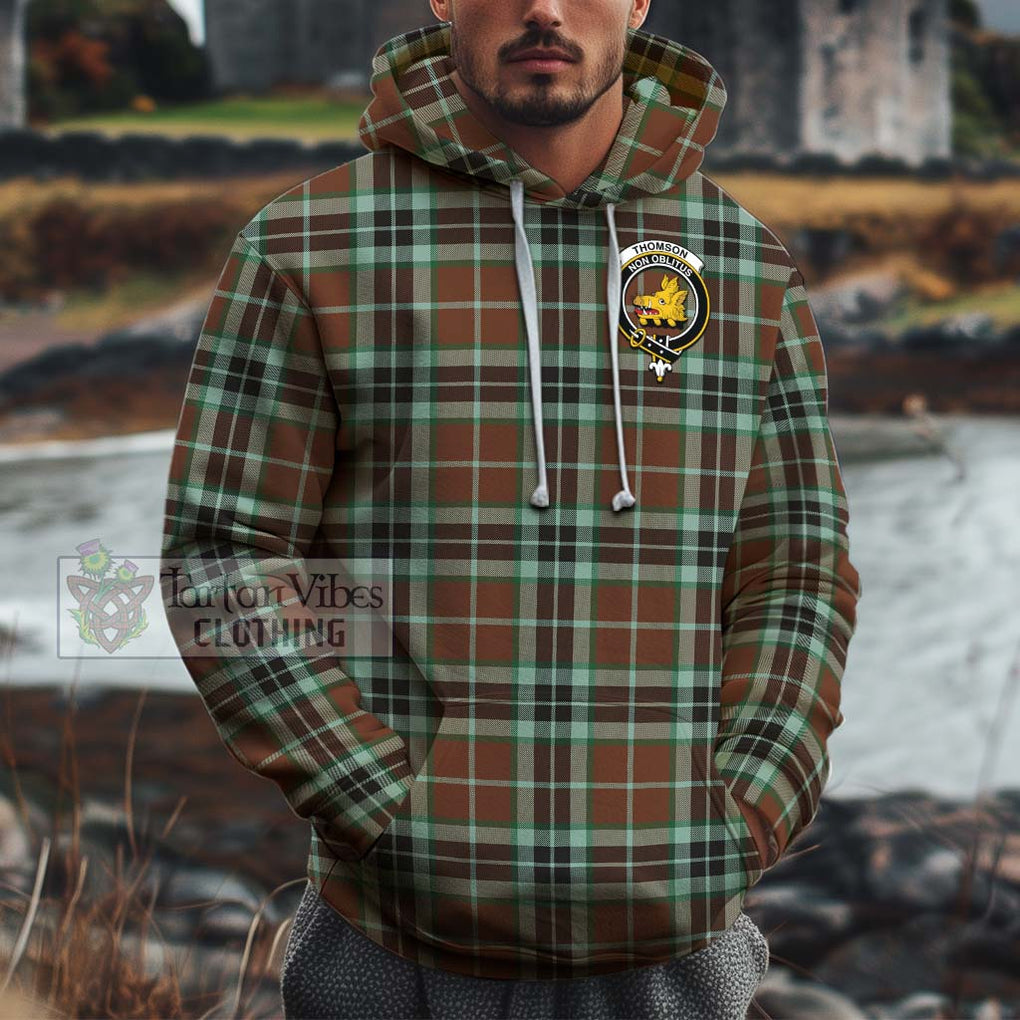 Thomson Hunting Modern Tartan Cotton Hoodie with Family Crest Pullover Hoodie XS - Tartan Vibes Clothing