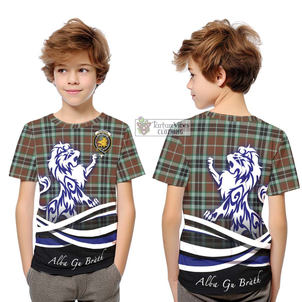 Thomson Hunting Modern Tartan Kid T-Shirt with Alba Gu Brath Regal Lion Emblem Youth XL Size14 - Tartanvibesclothing Shop