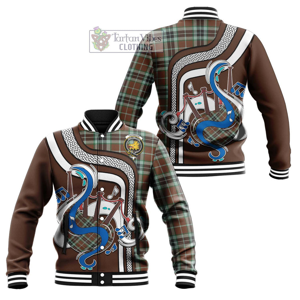 Tartan Vibes Clothing Thomson Hunting Modern Tartan Baseball Jacket with Epic Bagpipe Style