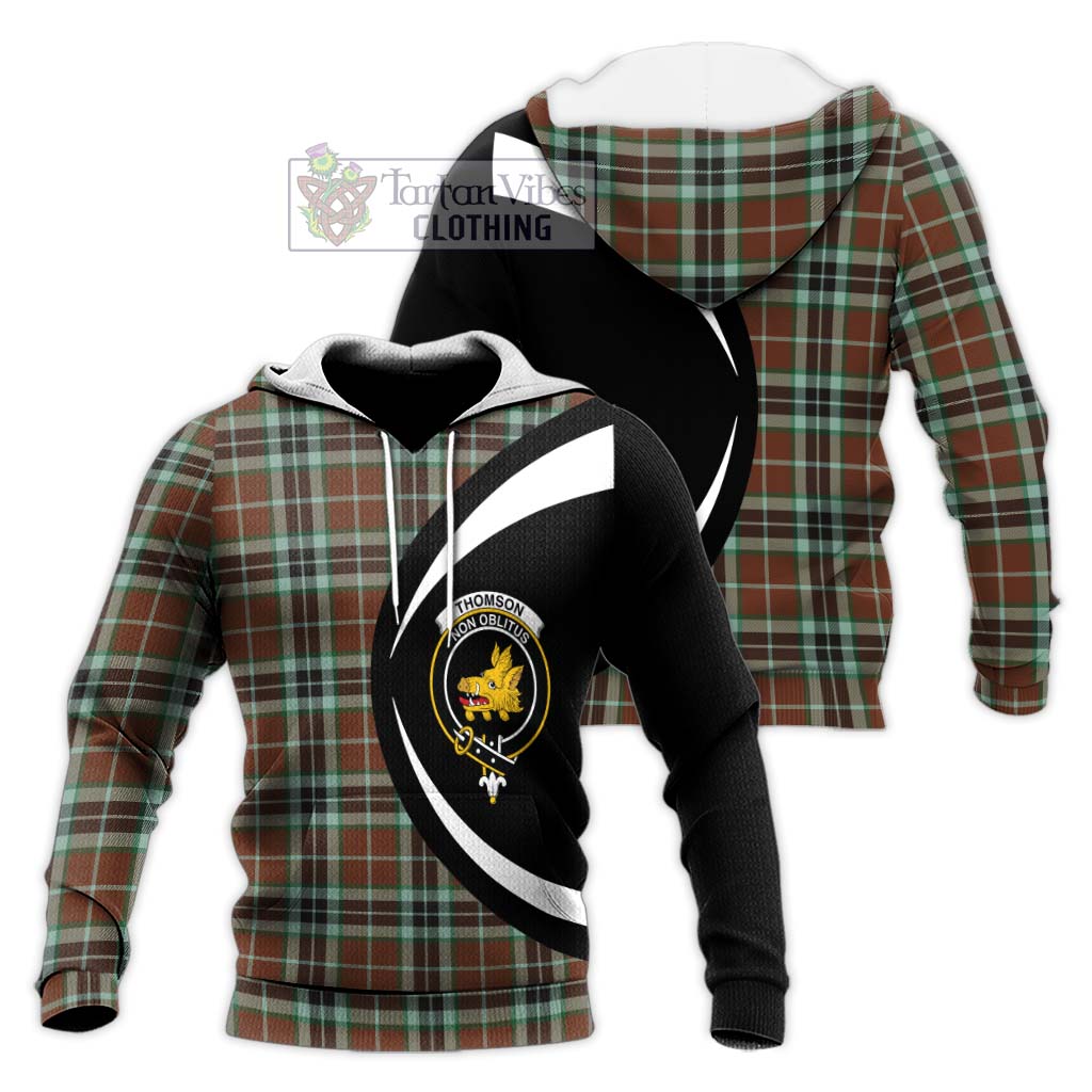 Thomson Hunting Modern Tartan Knitted Hoodie with Family Crest Circle Style Unisex Knitted Pullover Hoodie - Tartan Vibes Clothing