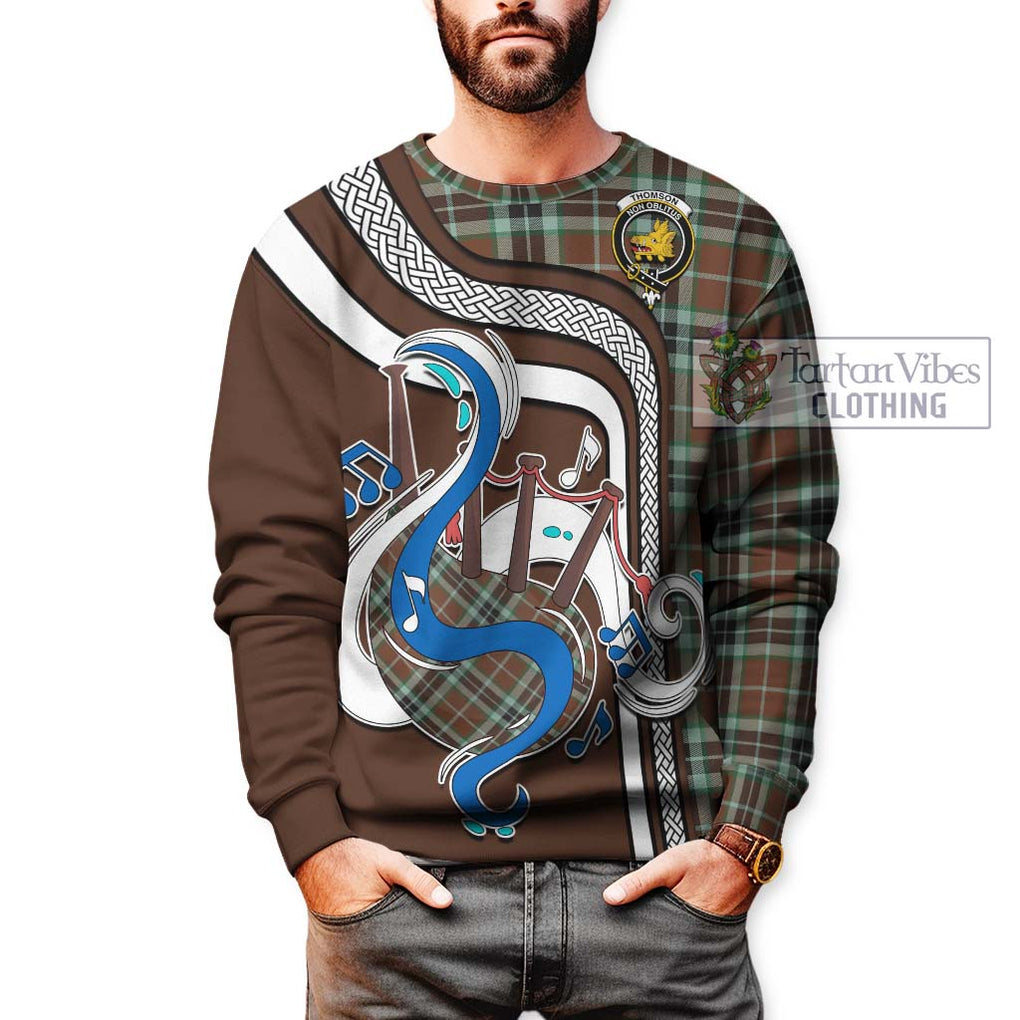 Tartan Vibes Clothing Thomson Hunting Modern Tartan Sweatshirt with Epic Bagpipe Style