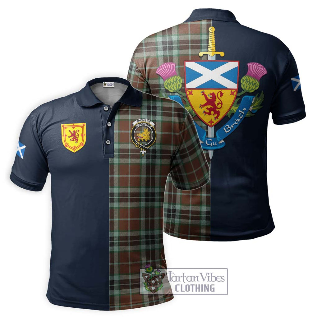 Tartan Vibes Clothing Thomson Hunting Modern Tartan Polo Shirt with Scottish Lion Royal Arm Half Style