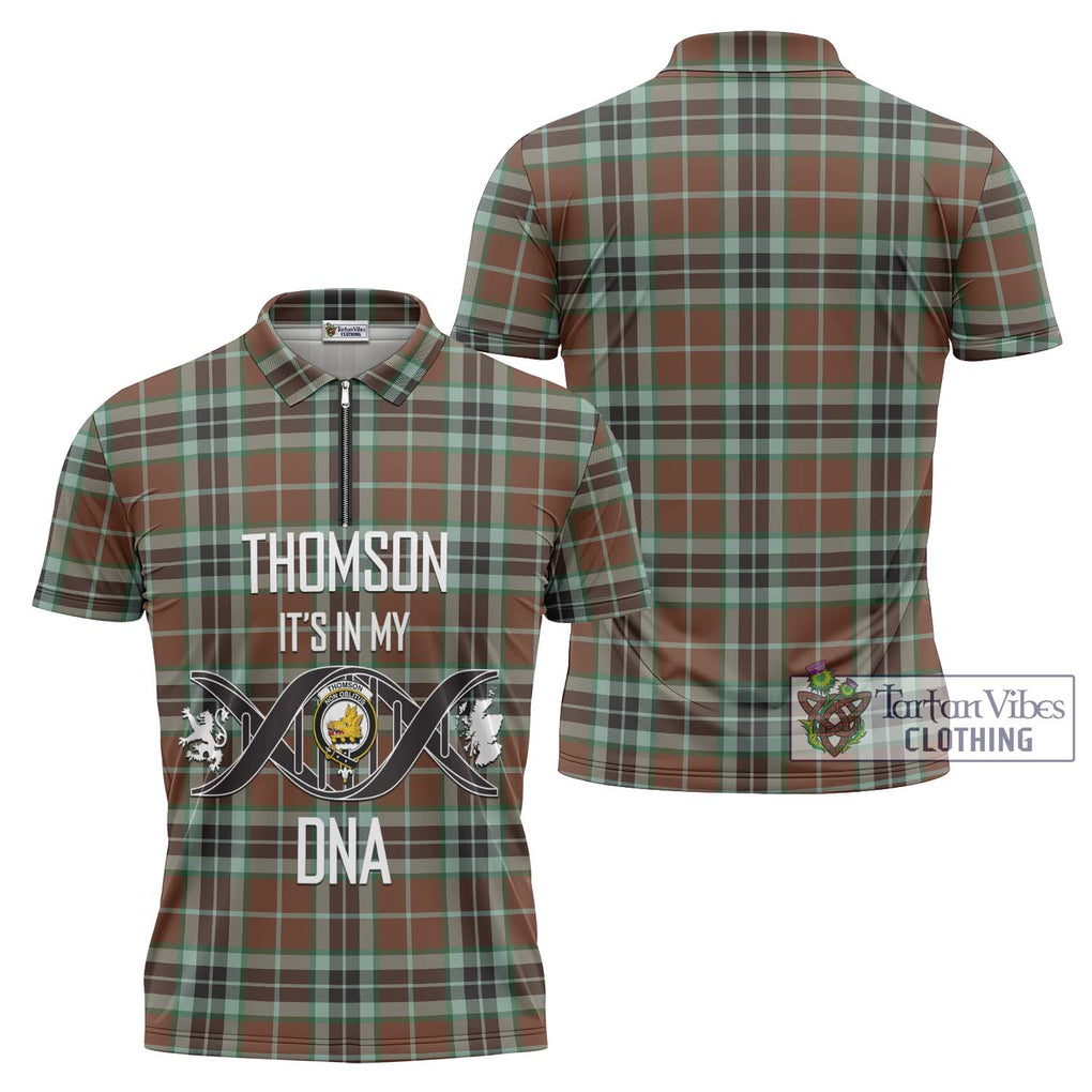 Thomson Hunting Modern Tartan Zipper Polo Shirt with Family Crest DNA In Me Style Unisex - Tartanvibesclothing Shop