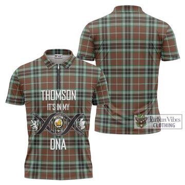 Thomson Hunting Modern Tartan Zipper Polo Shirt with Family Crest DNA In Me Style