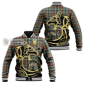 Thomson Hunting Modern Tartan Baseball Jacket with Family Crest Celtic Wolf Style