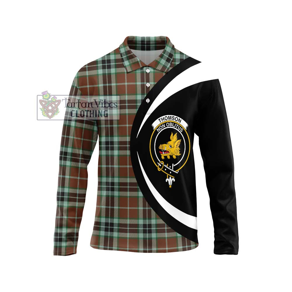 Thomson Hunting Modern Tartan Long Sleeve Polo Shirt with Family Crest Circle Style Unisex - Tartan Vibes Clothing