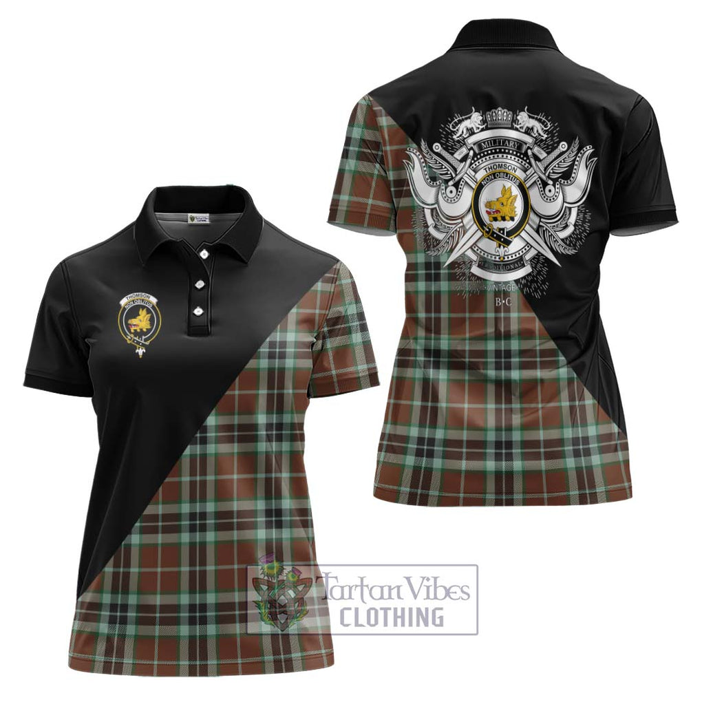 Thomson Hunting Modern Tartan Women's Polo Shirt with Family Crest and Military Logo Style Women - Tartanvibesclothing Shop