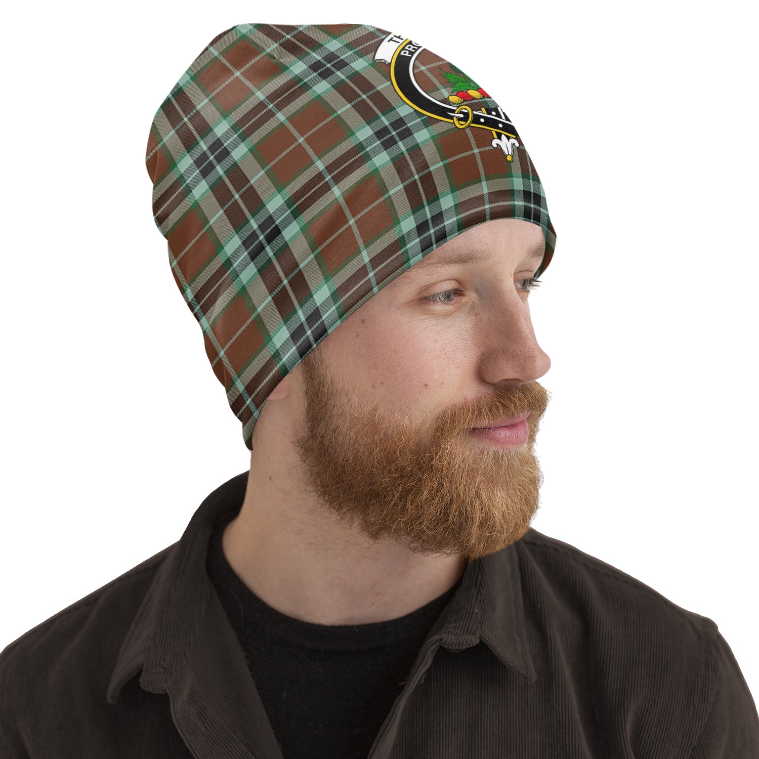 Thomson Hunting Modern Tartan Beanies Hat with Family Crest One Size 10.5*10.2 inches - Tartan Vibes Clothing