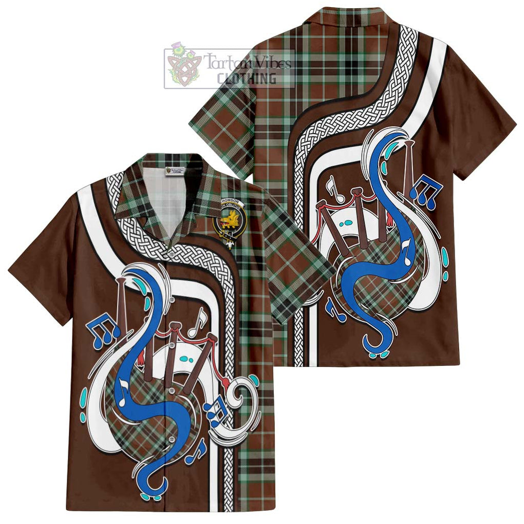 Thomson Hunting Modern Tartan Short Sleeve Button Shirt with Epic Bagpipe Style Kid - Tartanvibesclothing Shop