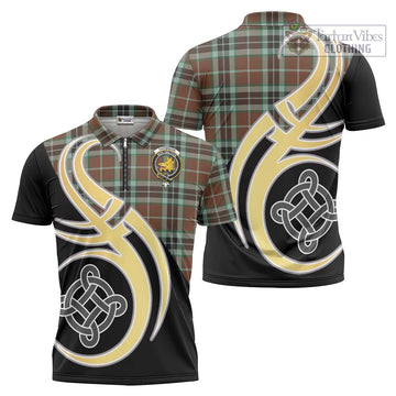 Thomson Hunting Modern Tartan Zipper Polo Shirt with Family Crest and Celtic Symbol Style