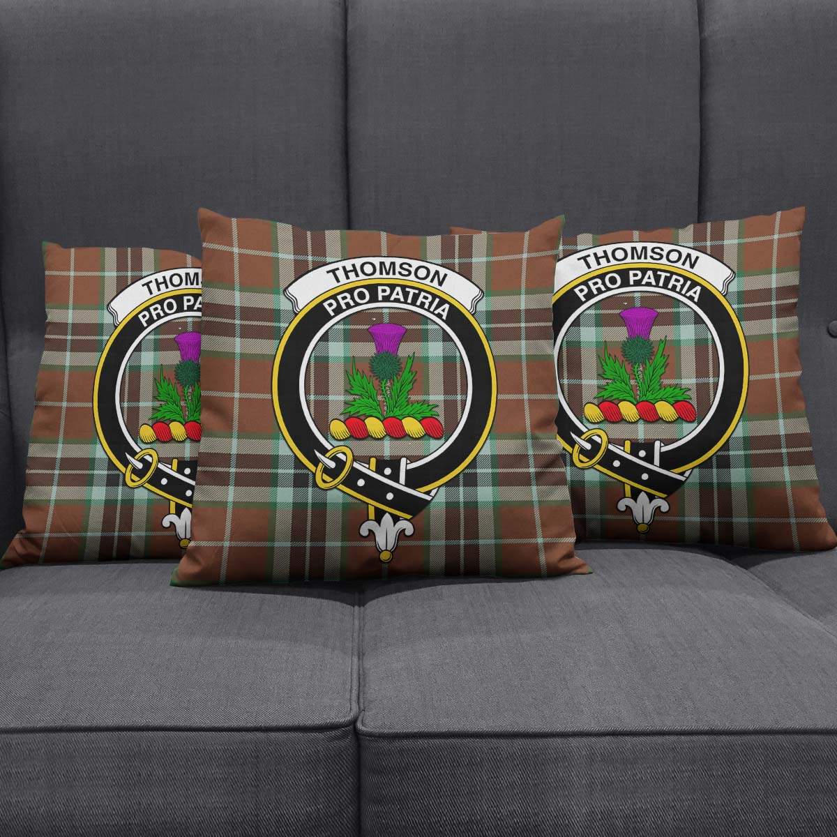 Thomson Hunting Modern Tartan Pillow Cover with Family Crest Square Pillow Cover - Tartanvibesclothing