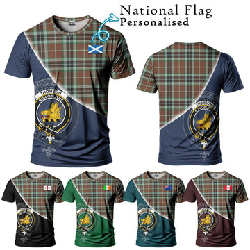 Thomson Hunting Modern Tartan T-Shirt with Personalised National Flag and Family Crest Half Style