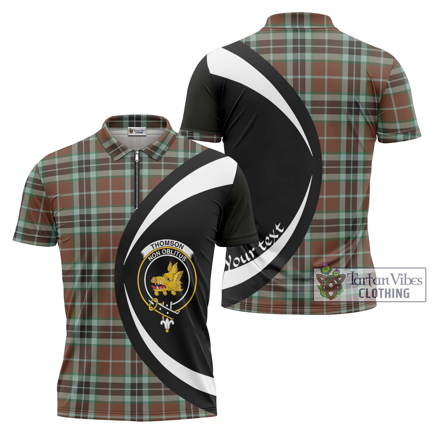 Thomson Hunting Modern Tartan Zipper Polo Shirt with Family Crest Circle Style Unisex - Tartan Vibes Clothing