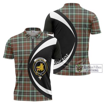 Thomson Hunting Modern Tartan Zipper Polo Shirt with Family Crest Circle Style